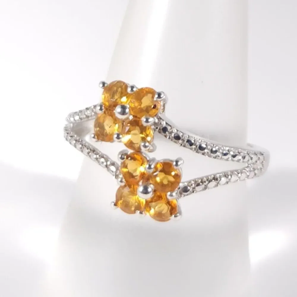 Opal Fire Opal Flower Ring Sterling Silver Size 7-3/4